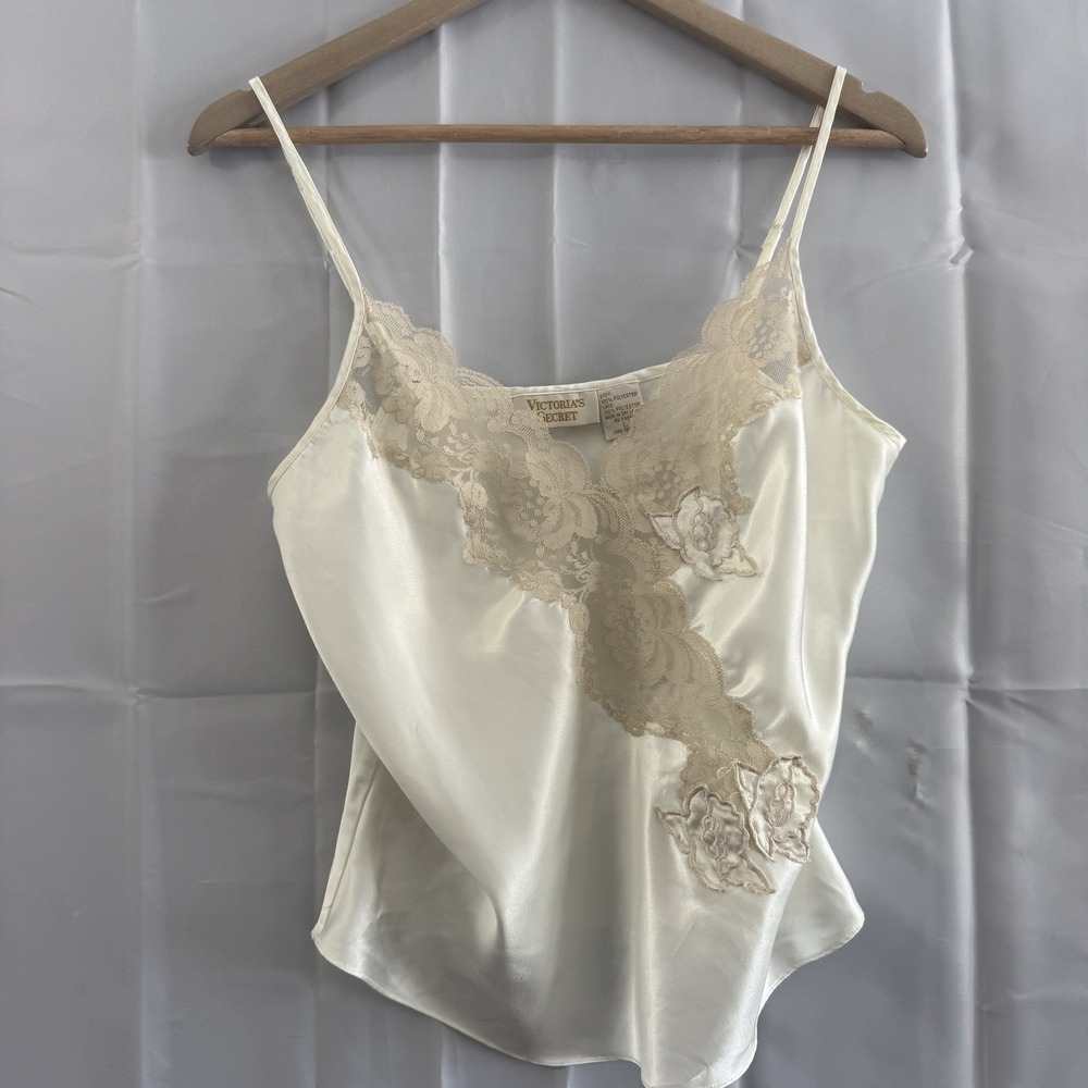 Y2K‎ Victoria's Secret L Vintage Gold Label Cream Cropped Camisole Top Sexy